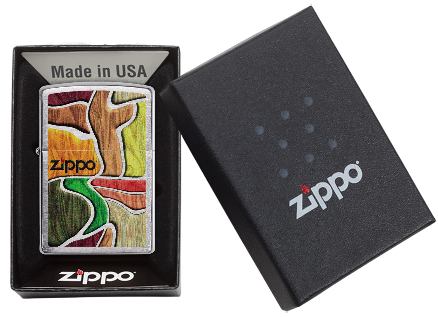 Zippo aansteker Colorful Wood Design doosje