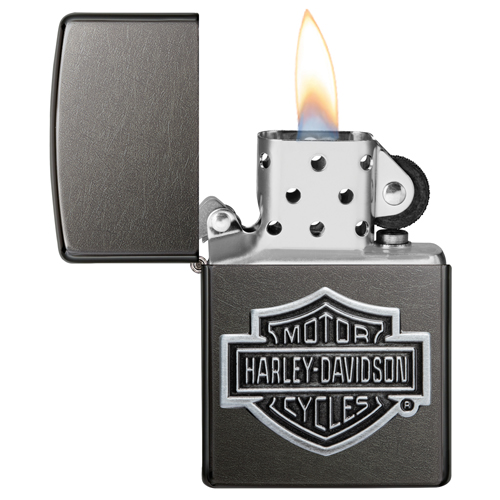 Zippo aansteker Harley Davidson logo gray open
