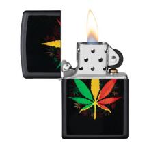 Aansteker Zippo Rasta Cannabis Design open