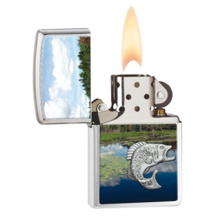 Zippo aansteker Fish in Lake chrome brushed