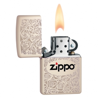 Zippo aansteker Roses and Logo mat crème