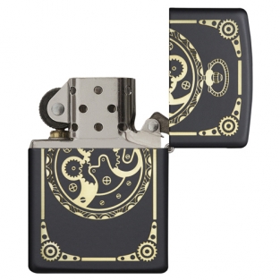 Zippo aansteker All Over Clock Mechanism achterzijde open