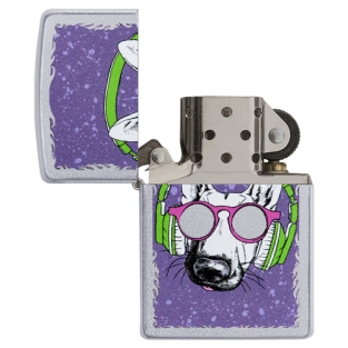 Zippo aansteker Dog in Glasses open