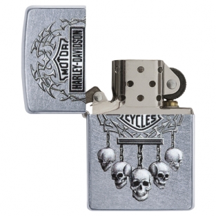 Zippo aansteker Harley-Davidson Five Skulls open