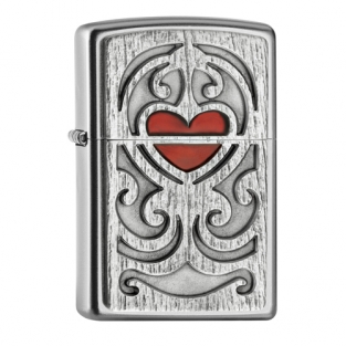 Zippo aansteker wood carving heart emblem