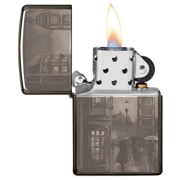 Zippo Big Ben aansteker open met vlam