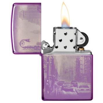 Zippo Cityscape aansteker open met vlam