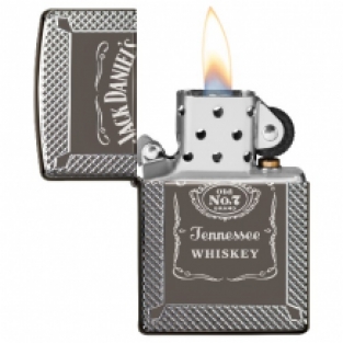 Zippo aansteker Jack Daniels Label Armor Case Black Ice open