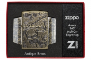 Zippo aansteker Skull Armor Case Brass Antique verpakking