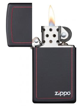 Aansteker Zippo Slim Black Matte Zippo Border open met vlam