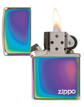 Aansteker Zippo Spectrum with logo open met vlam