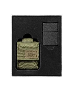 Zippo regular black crackle aansteker geschenkset met Coyote tasje